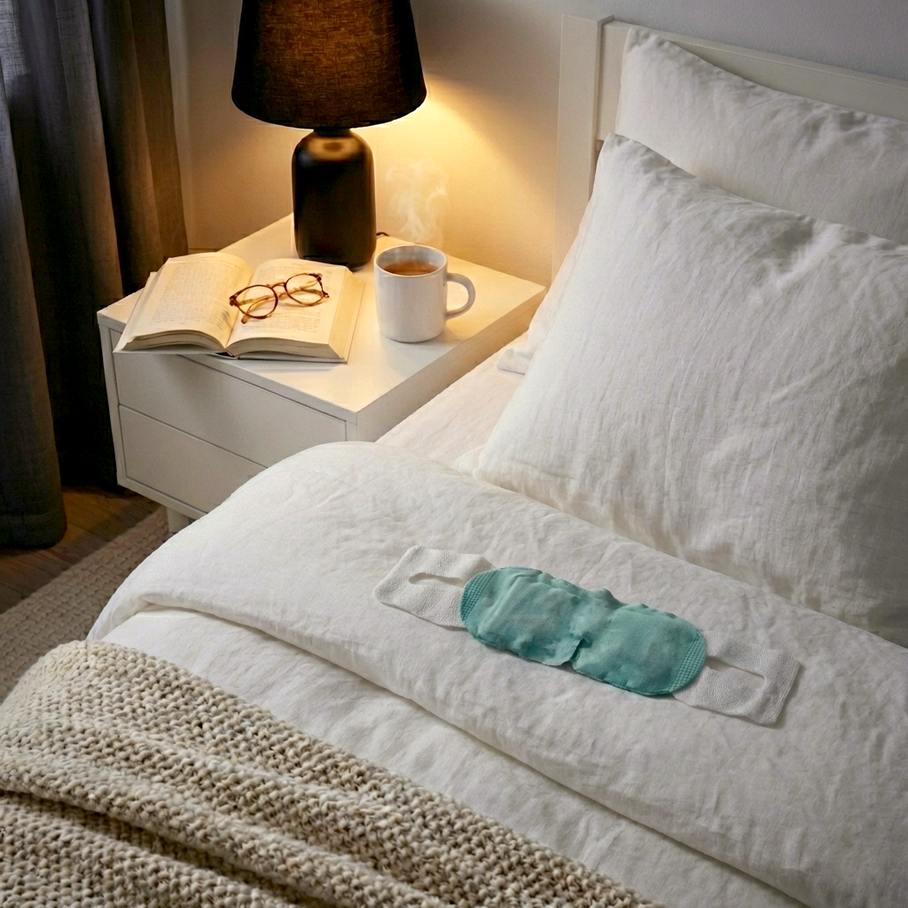 heated eye mask providing warm compress therapy for dry eyes